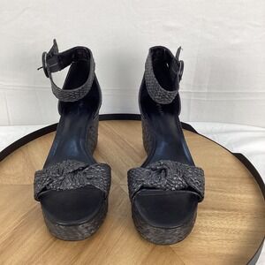 ON‎ 34TH Black Woven Wedge Sandals Ankle Strap Bow Platform Women's Size 10.5